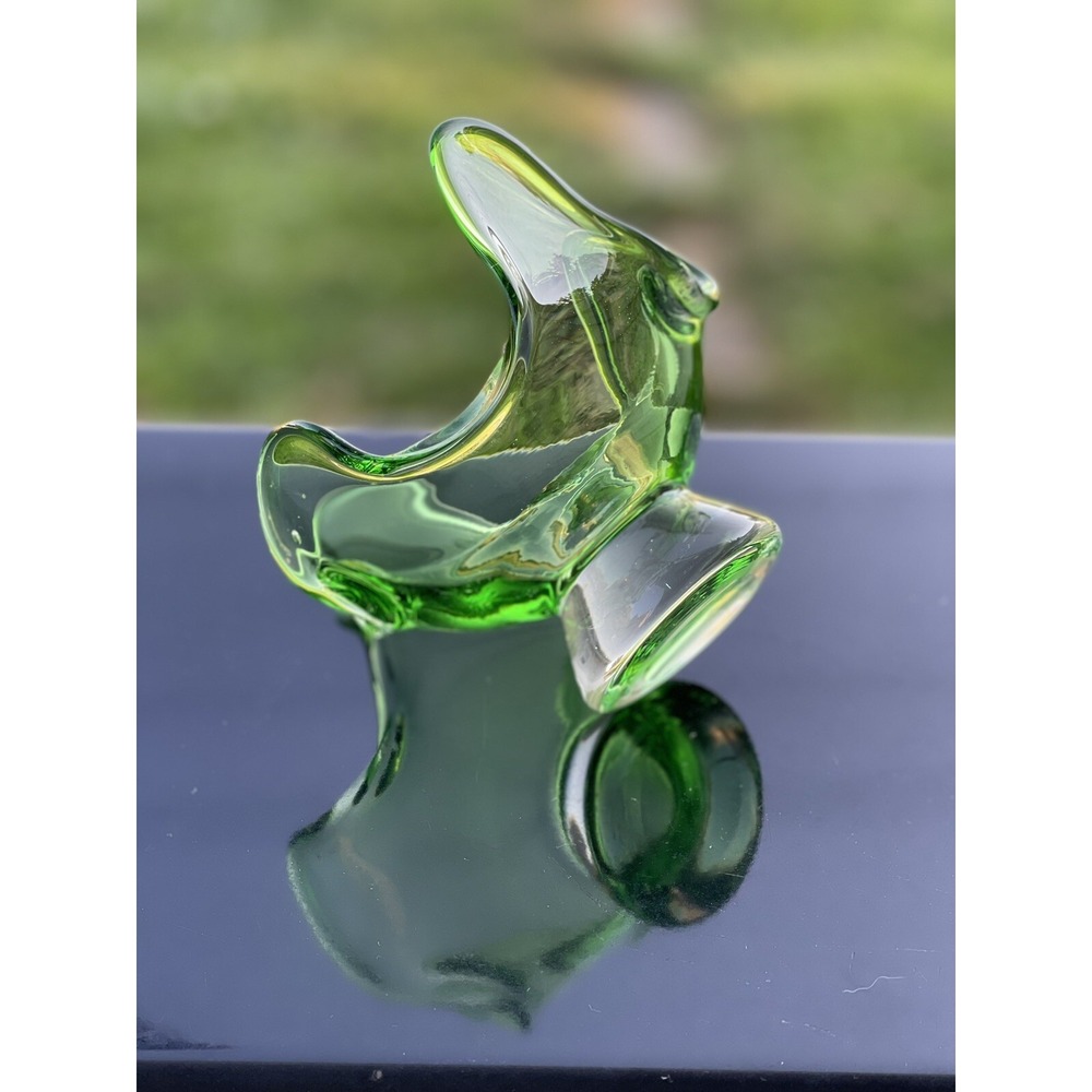 Vintage Art Glass Handkerchief Candy Bowl Pedestal Green Clear Base Epic Finger‎ - Picture 8 of 16
